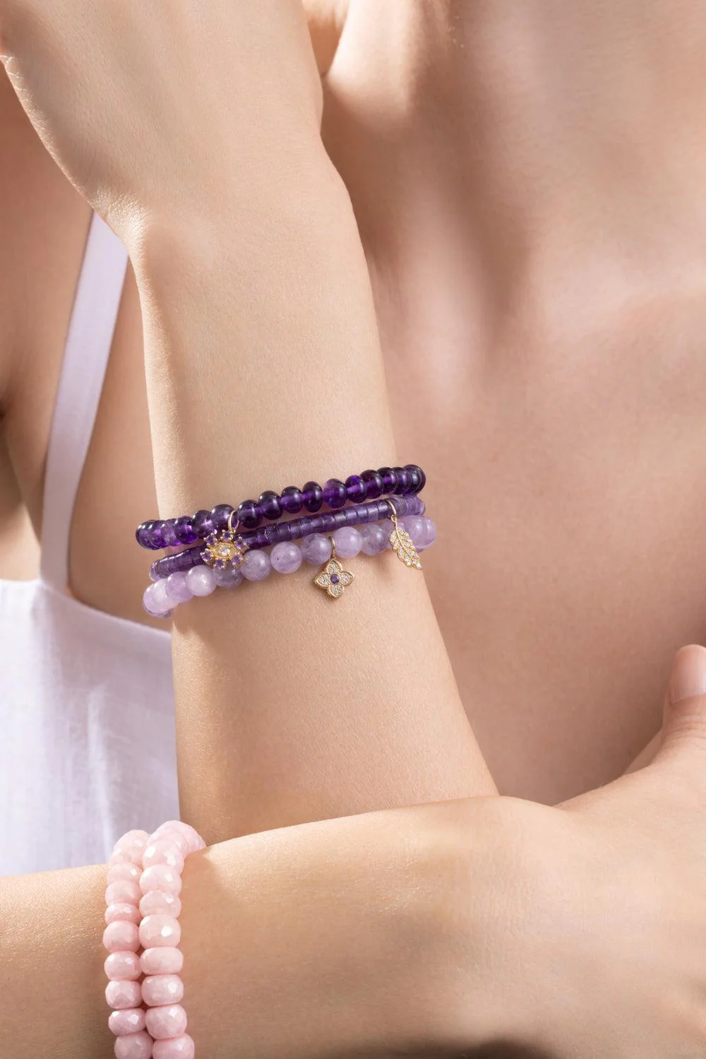 Amethyst Tiny Feather Charm Bracelet - Image 4