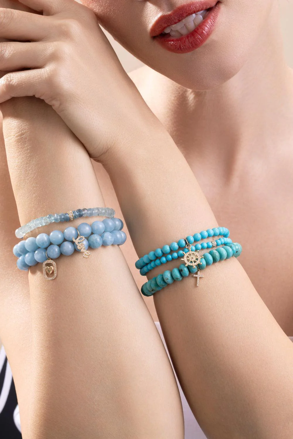 Aquamarine Diamond Rondelle Bead Bracelet - Image 3