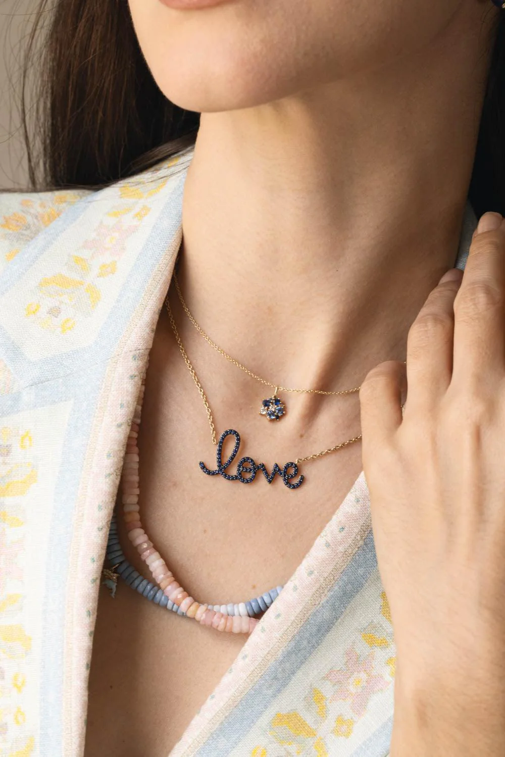 Blue Sapphire Big Love Script Necklace - Image 2