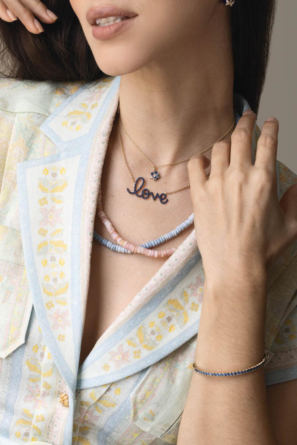 Blue Sapphire Big Love Script Necklace - Image 4