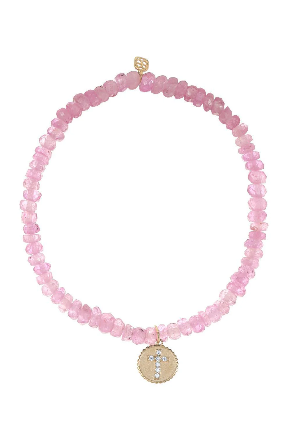 Cross Coin Pink Sapphire Charm Bracelet