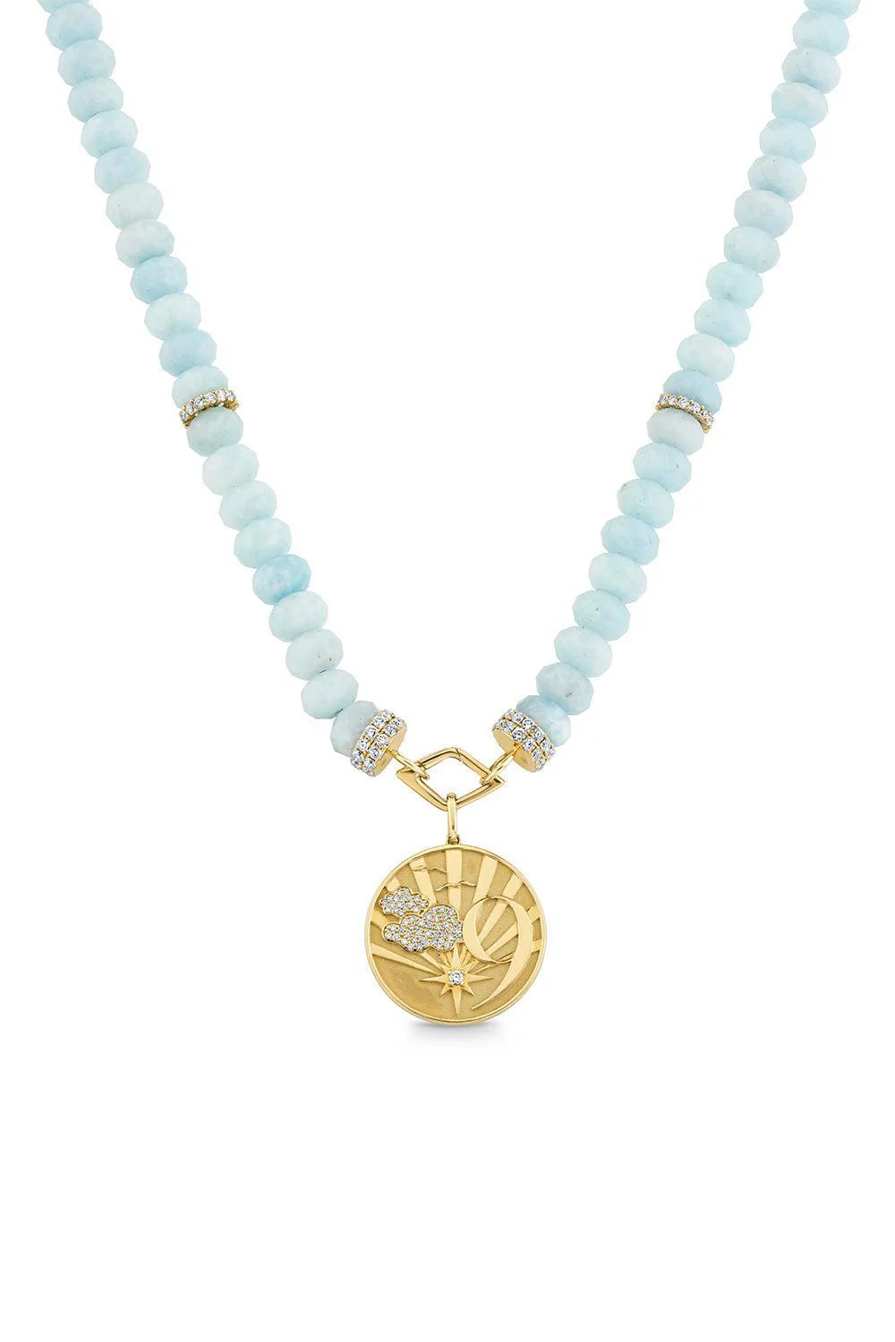 Diamond Aquamarine Beaded Pendant Necklace - Image 3