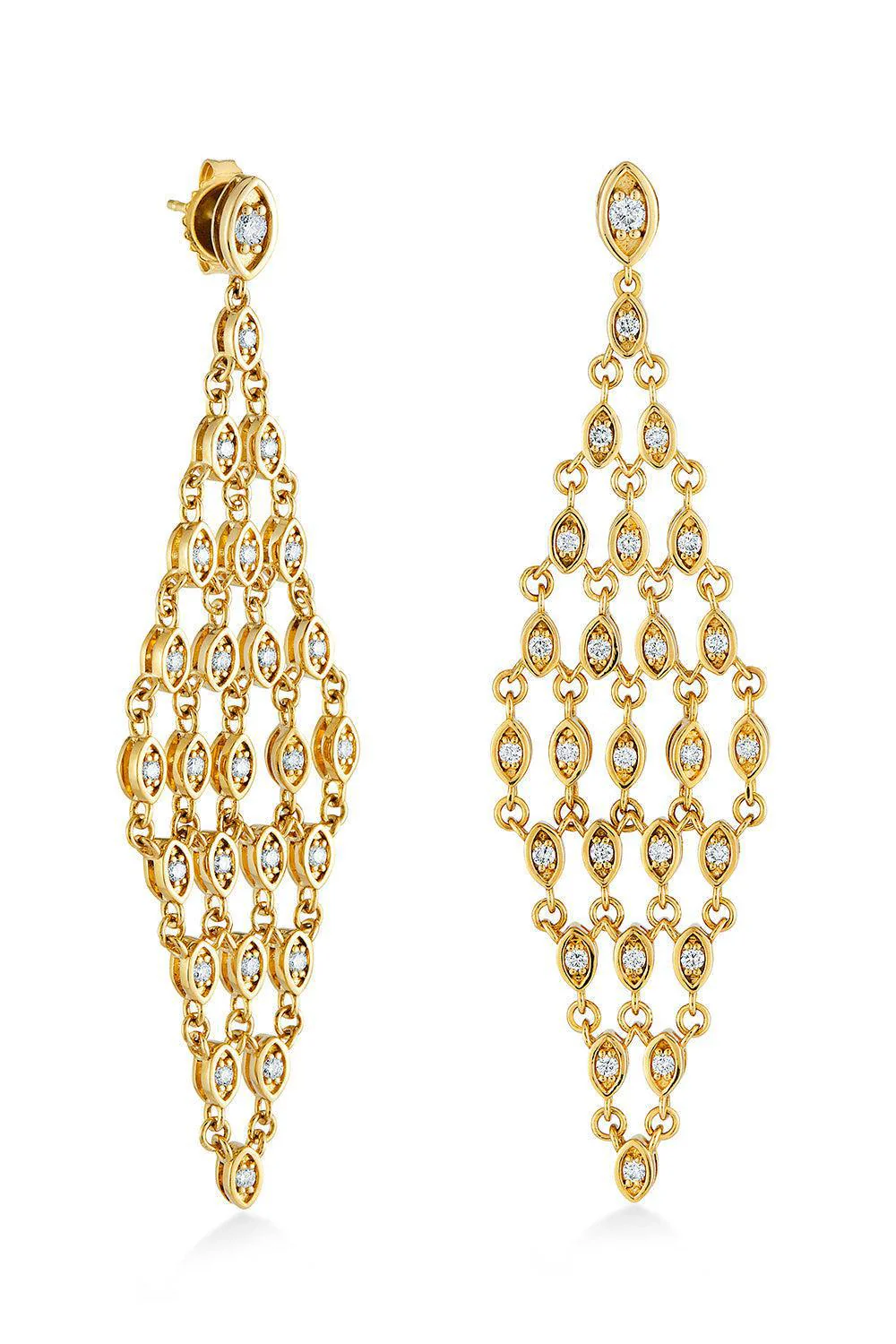 Diamond Cage Fence Drop Earrings