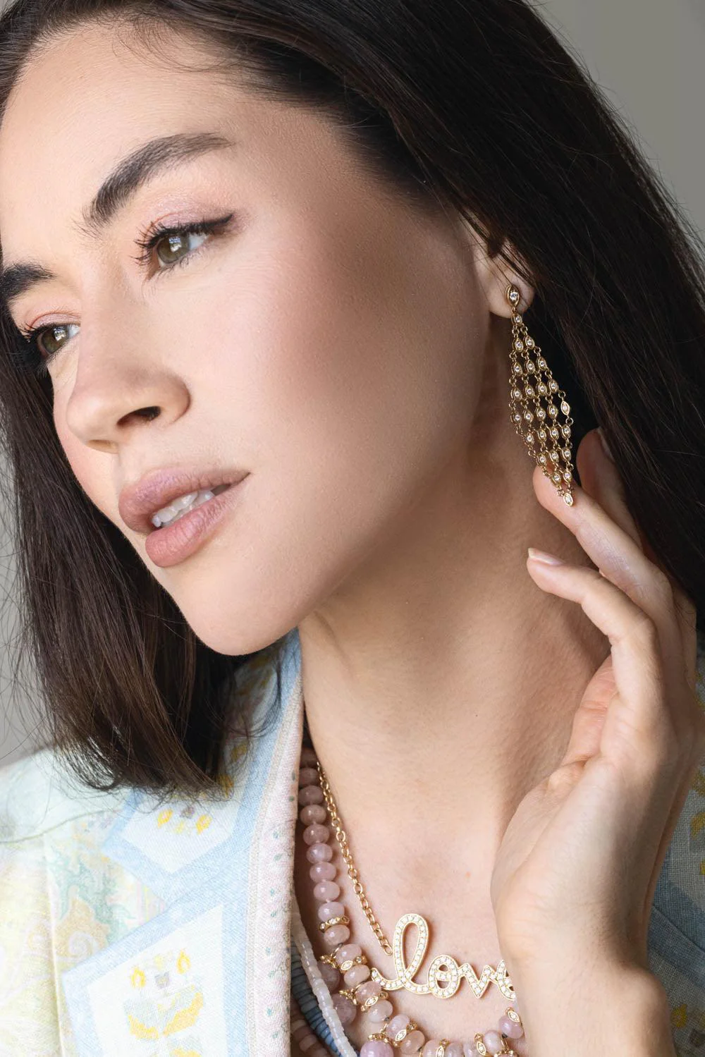 Diamond Cage Fence Drop Earrings - Image 2