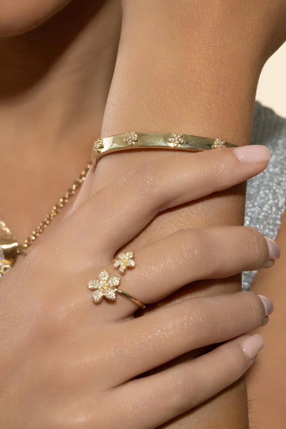 Diamond Flower Bangle Bracelet - Image 3