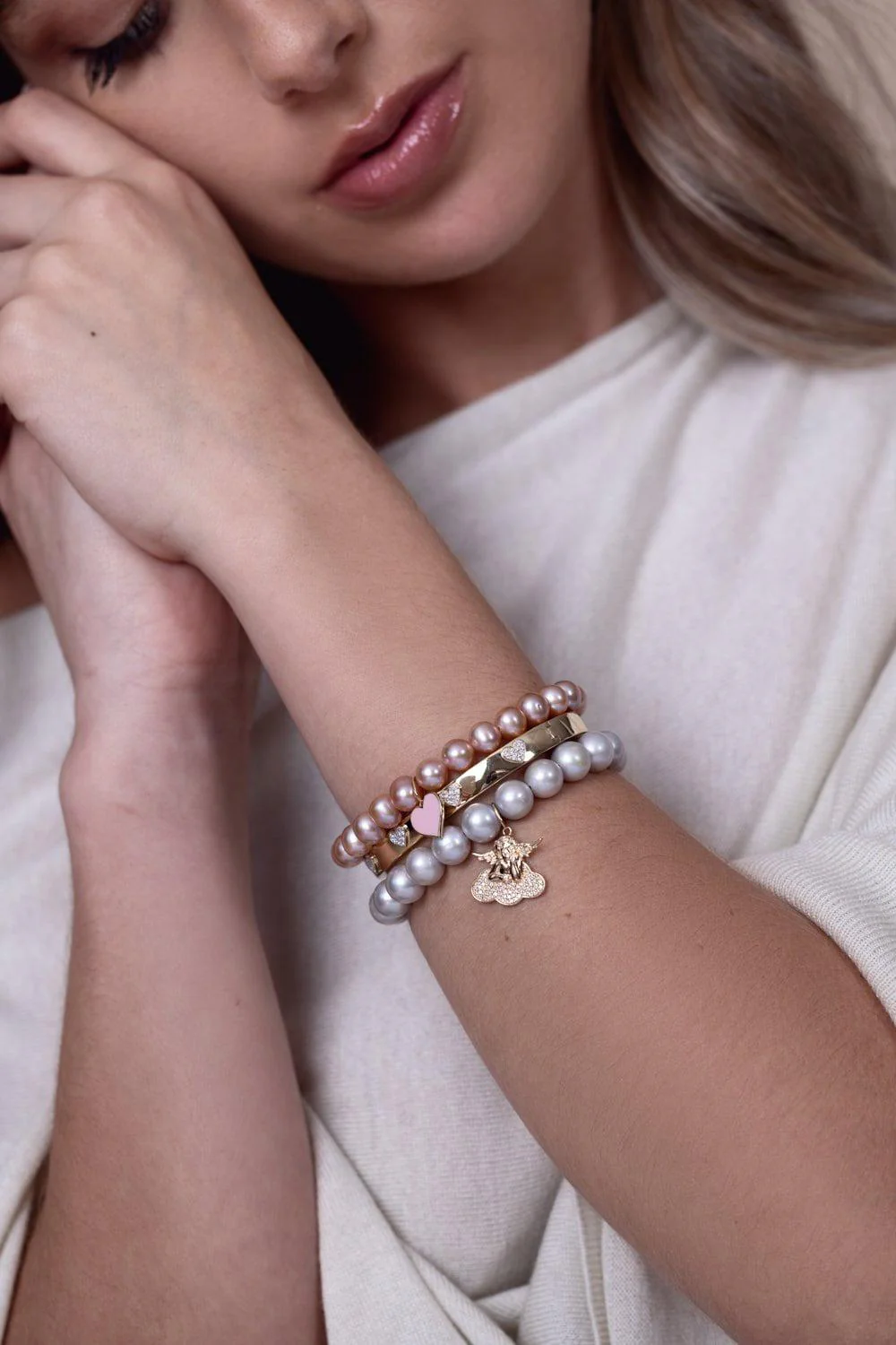 Enamel Heart Pearl Charm Bracelet - Image 3