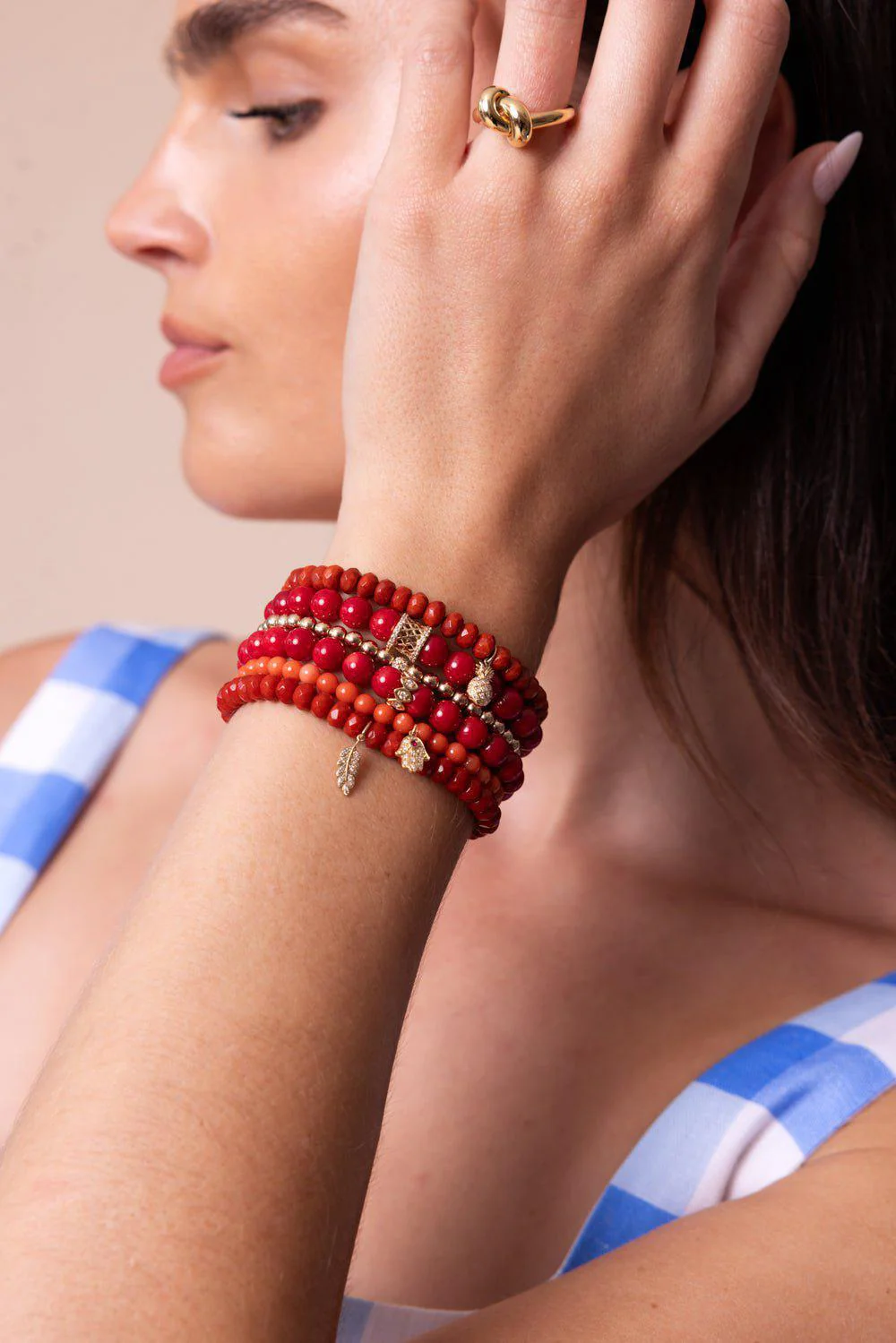 Fishnet Rondelle Coral Charm Bracelet - Image 2