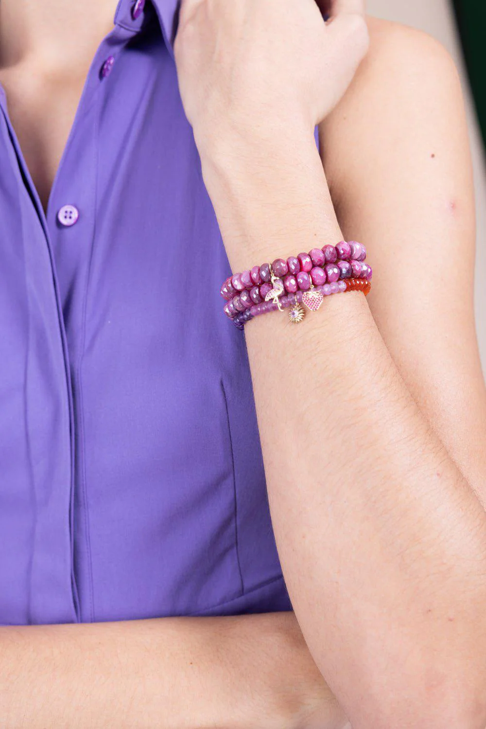 Flamingo Red Moonstone Charm Bracelet - Image 3