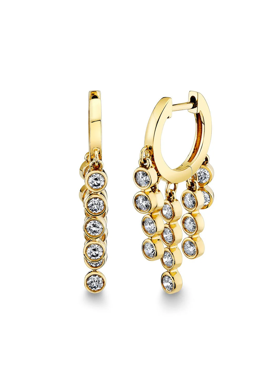 Graduated Fringe Bezel Huggie Hoop Earrings