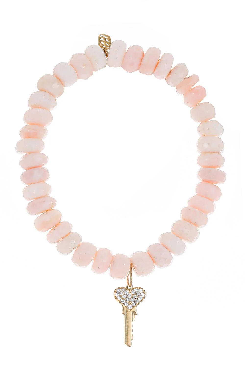 Heart Key Pink Opal Charm Bracelet