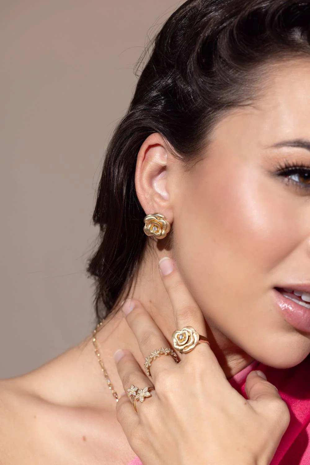 Large Bezel Rose Earrings - Image 3