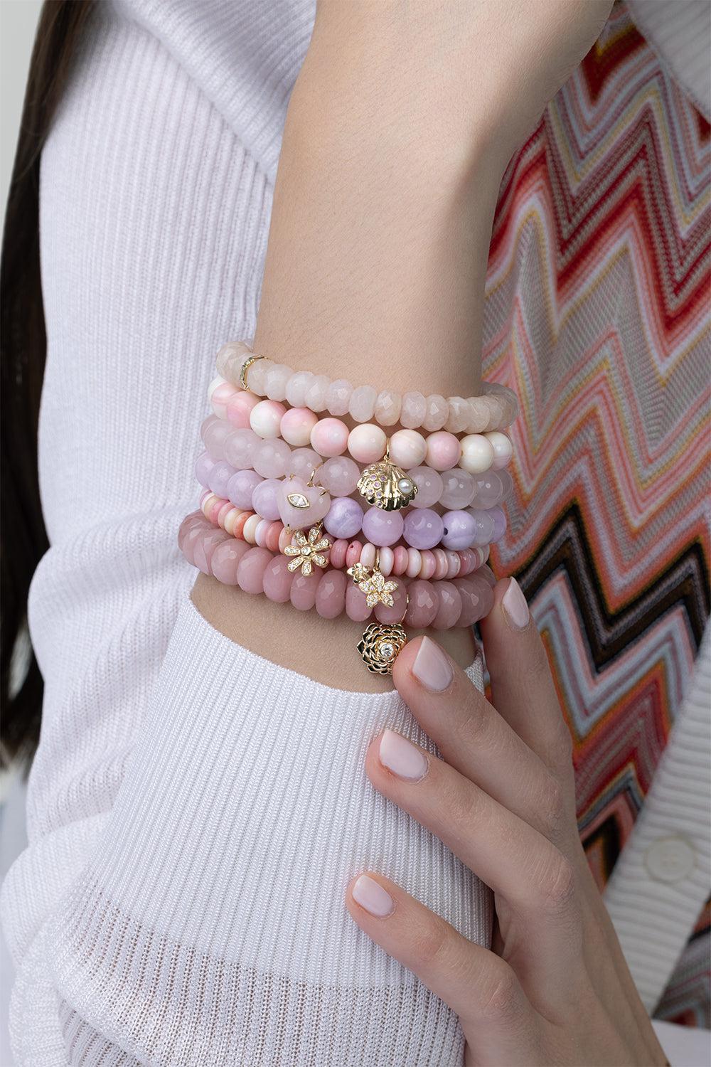 Large Flower Lavender Jade Charm Bracelet - Image 2