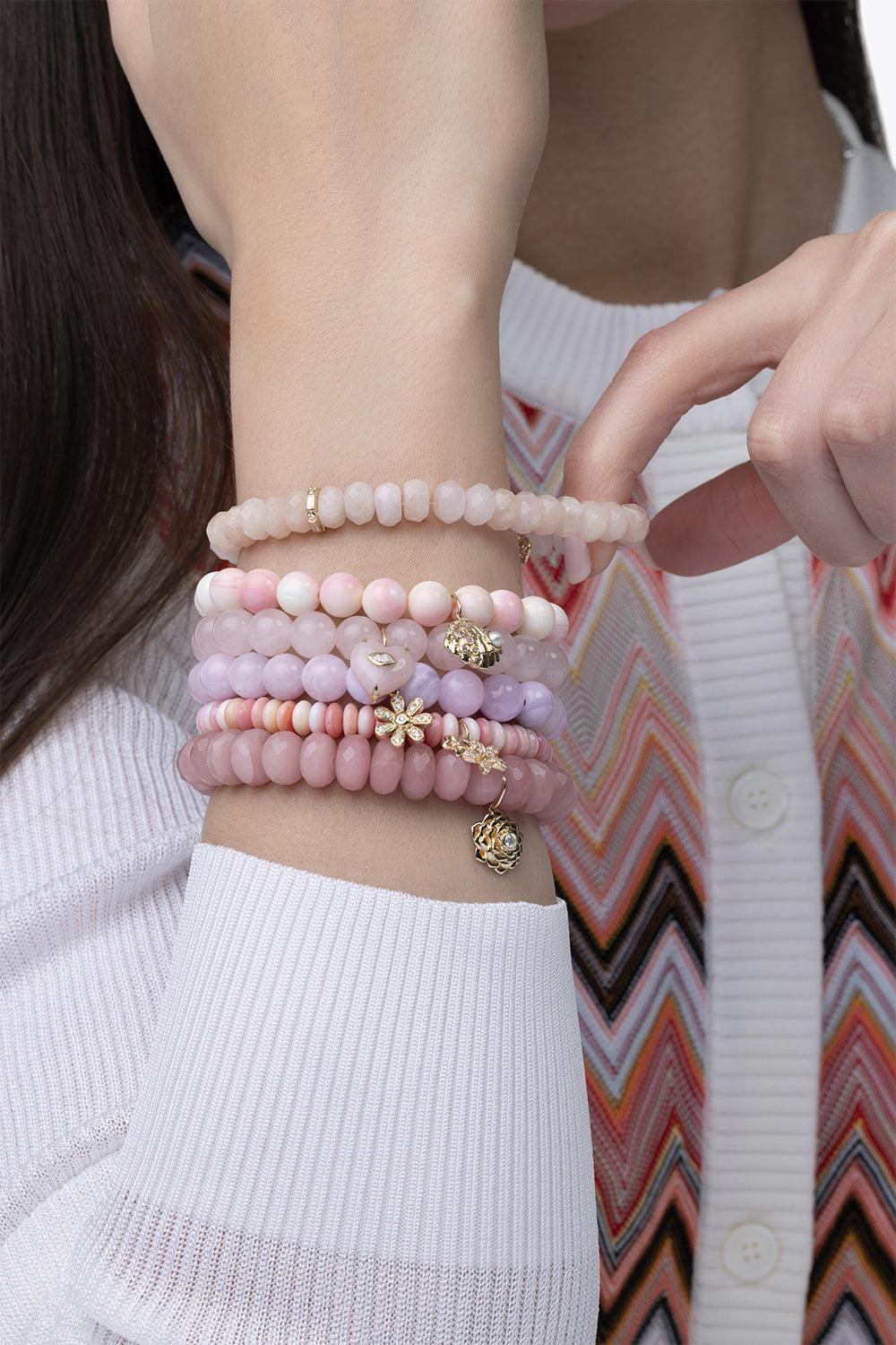 Large Flower Lavender Jade Charm Bracelet - Image 3