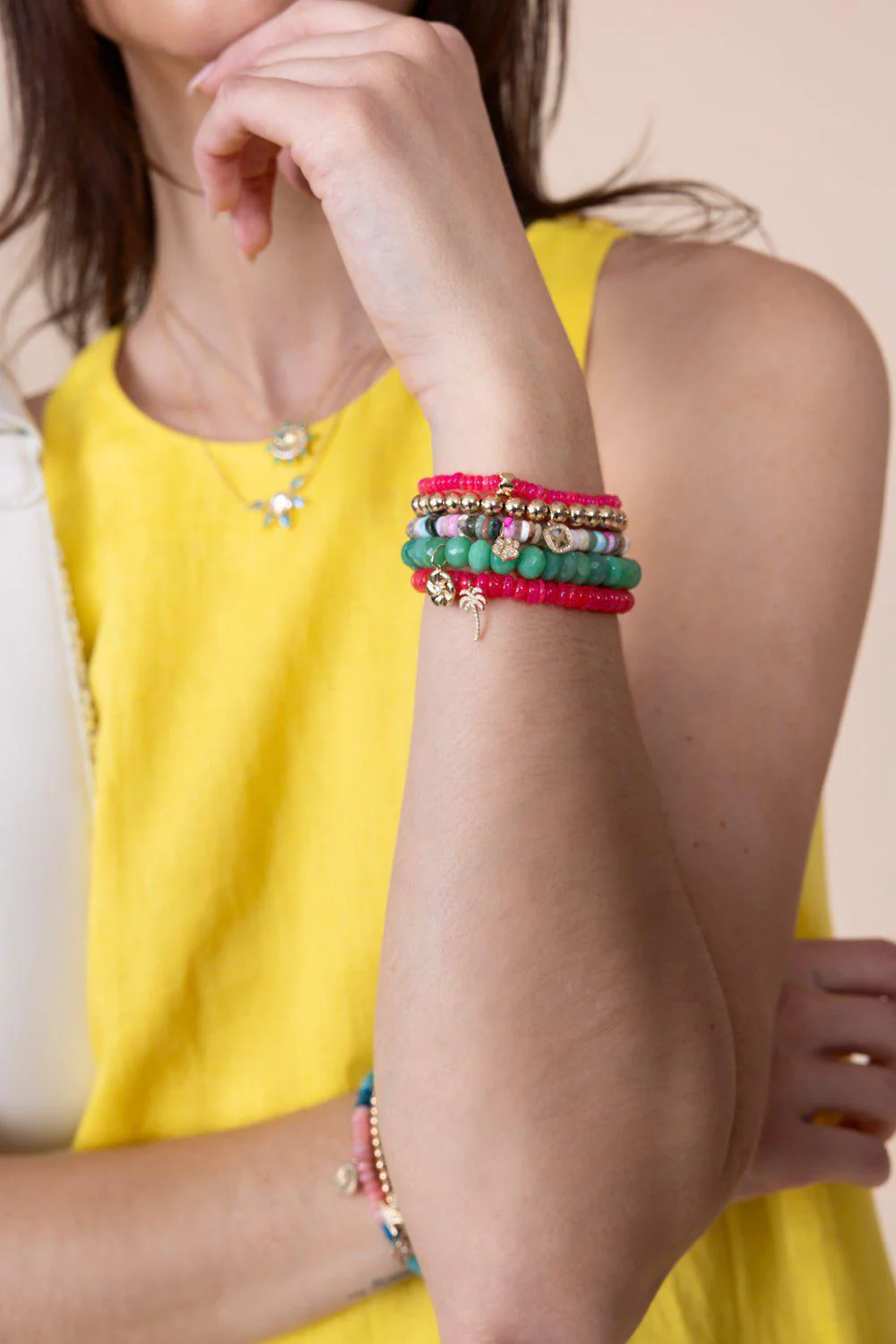 Micro Palm Tree Pink Opal Charm Bracelet - Image 2