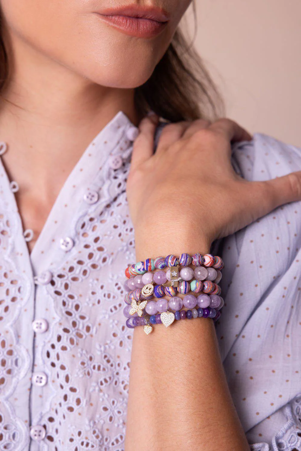 Mini Heart Amethyst Charm Bracelet - Image 2