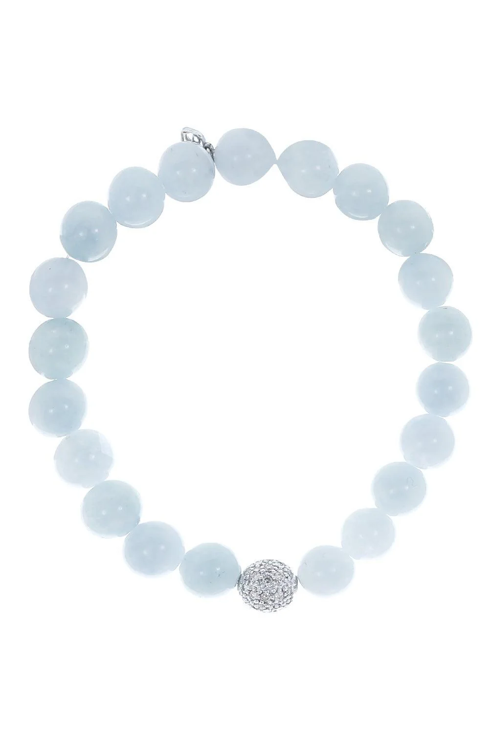 Pave Ball Aquamarine Bead Bracelet