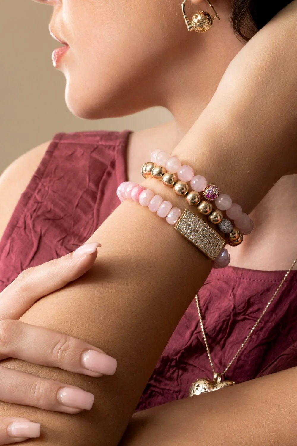 Pink Opal Diamond Pave ID Bar Bracelet - Image 4