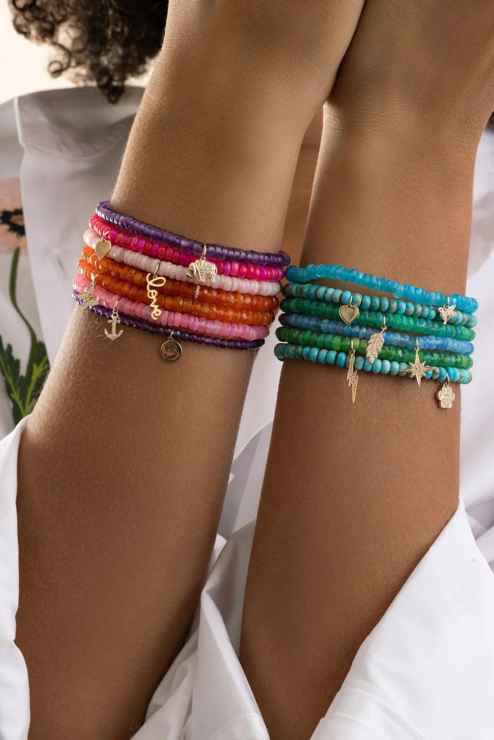 Pink Opal Tiny Anchor Charm Bracelet - Image 2