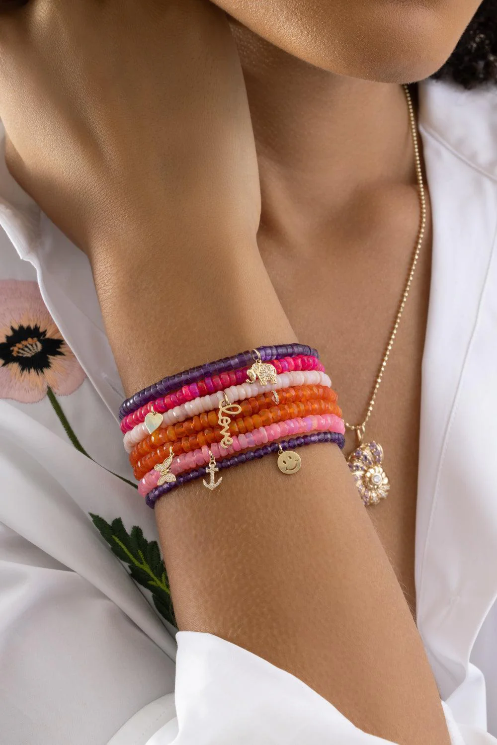 Pink Opal Tiny Pure Heart Charm Bracelet - Image 2