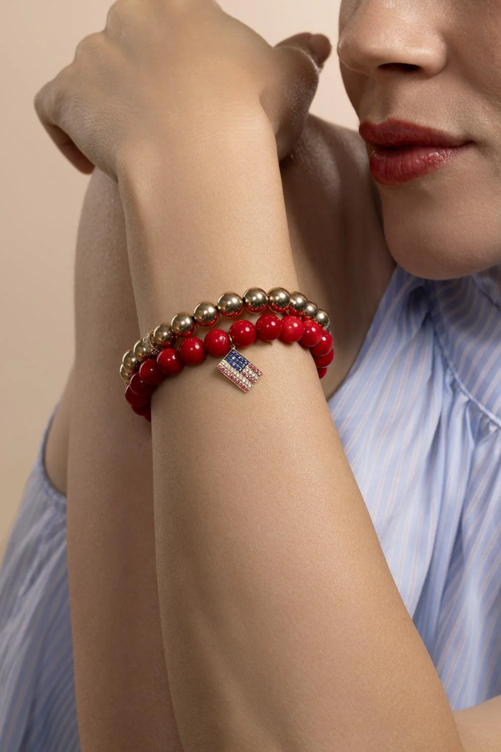 Red Bamboo American Flag Charm Bracelet - Image 2