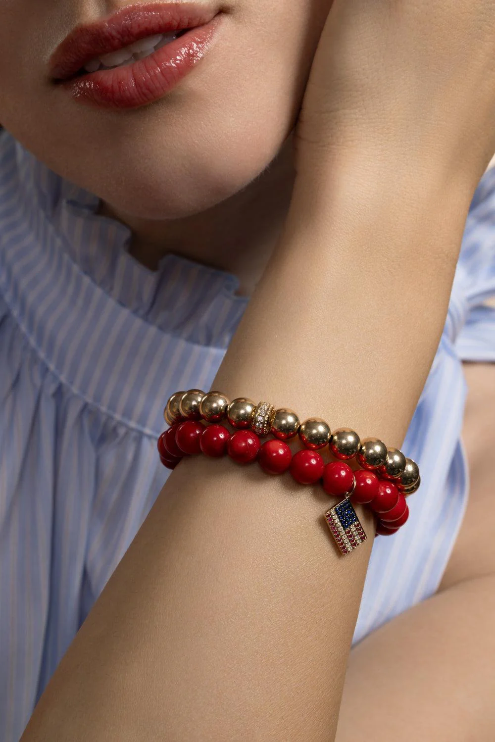 Red Bamboo American Flag Charm Bracelet - Image 3