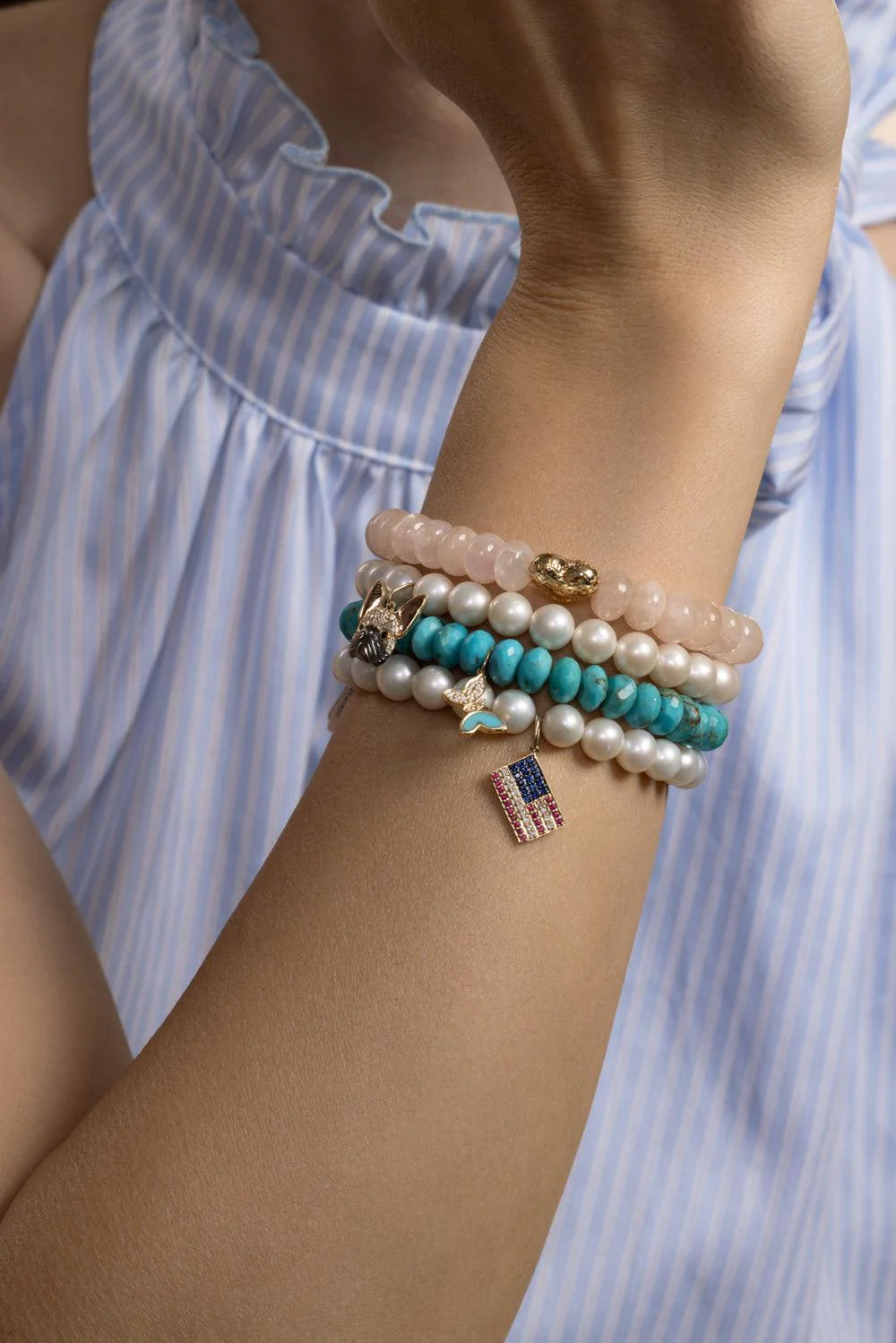 Rose Quartz Puffy Heart Charm Bracelet - Image 3
