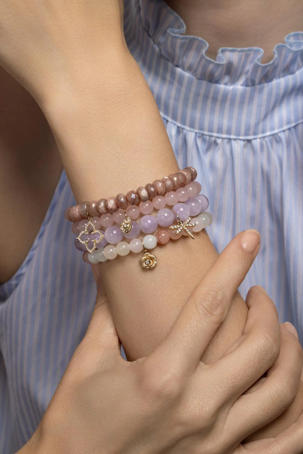 Rose Quartz Small Nautilus Charm Bracelet - Image 2