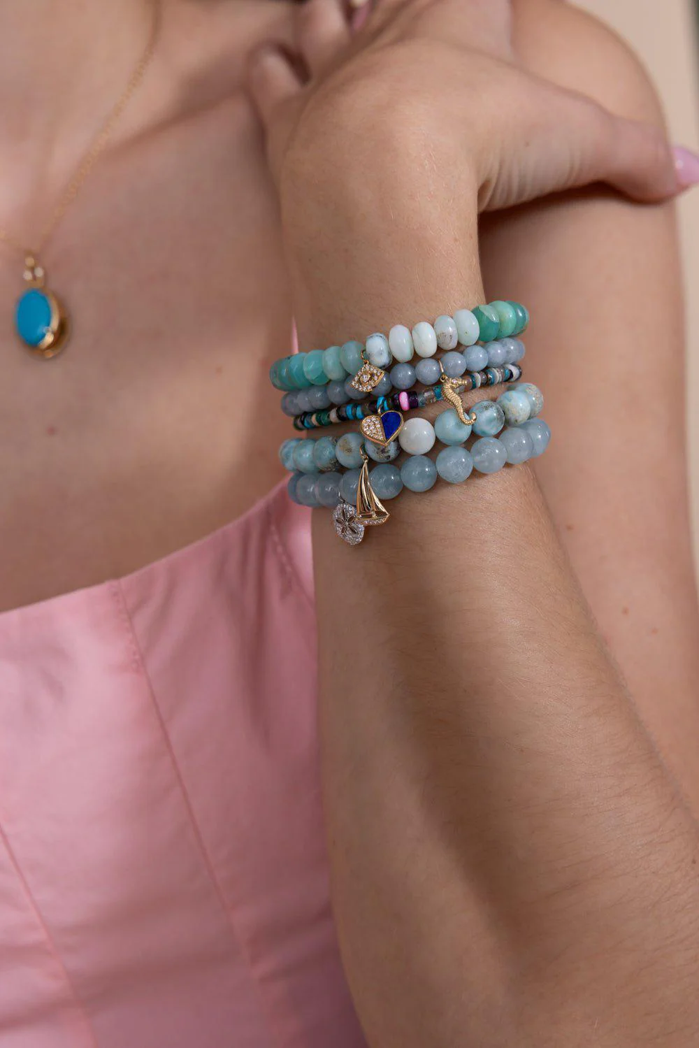 Sand Dollar Aquamarine Charm Bracelet - Image 3