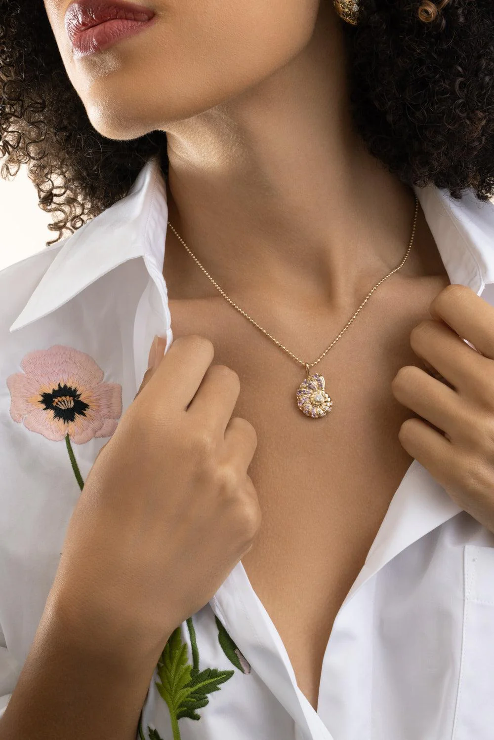 Sapphire Large Nautilus Charm Necklace - Image 3