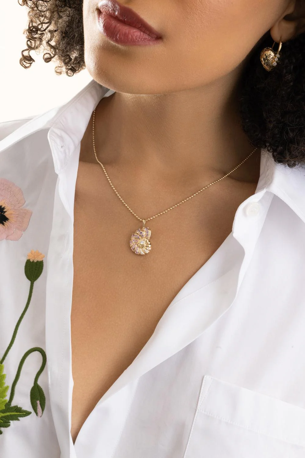 Sapphire Large Nautilus Charm Necklace - Image 4