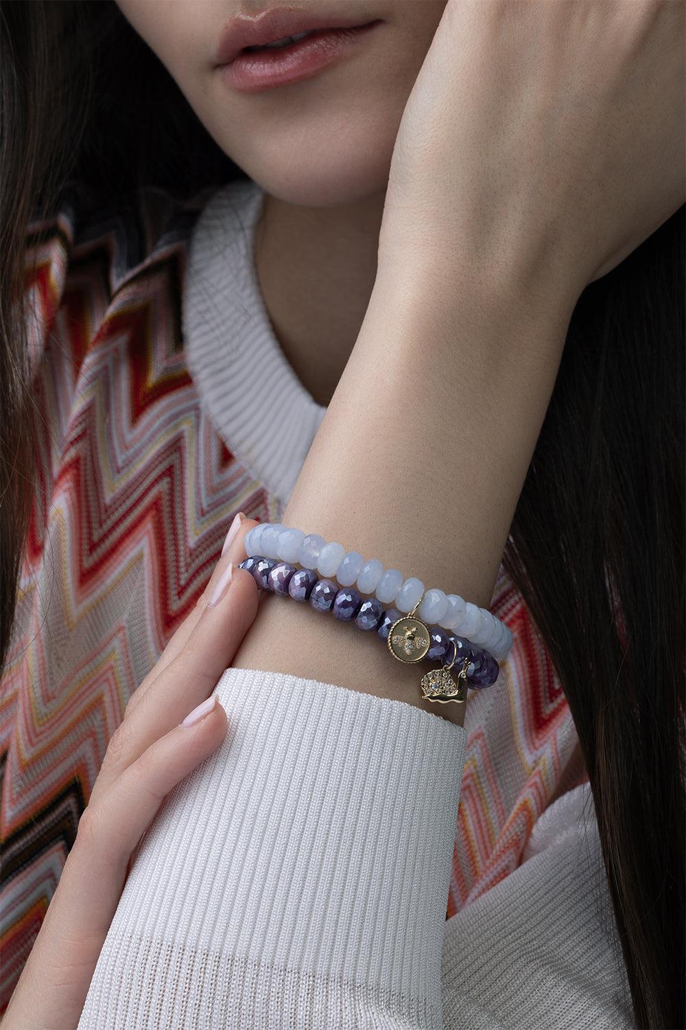 Tiny Bee Coin Chalcedony Charm Bracelet - Image 3