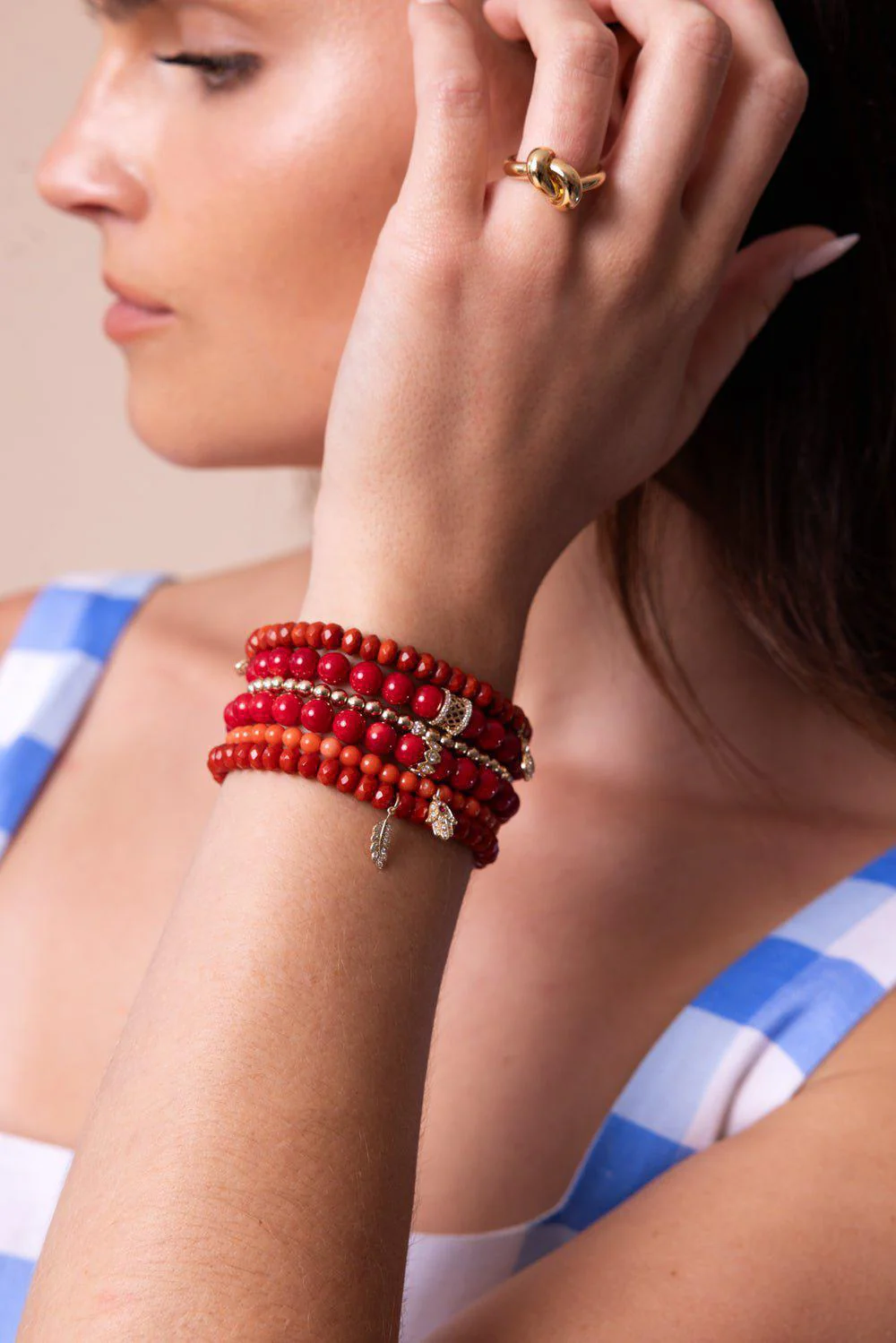 Tiny Feather Bamboo Coral Charm Bracelet - Image 4