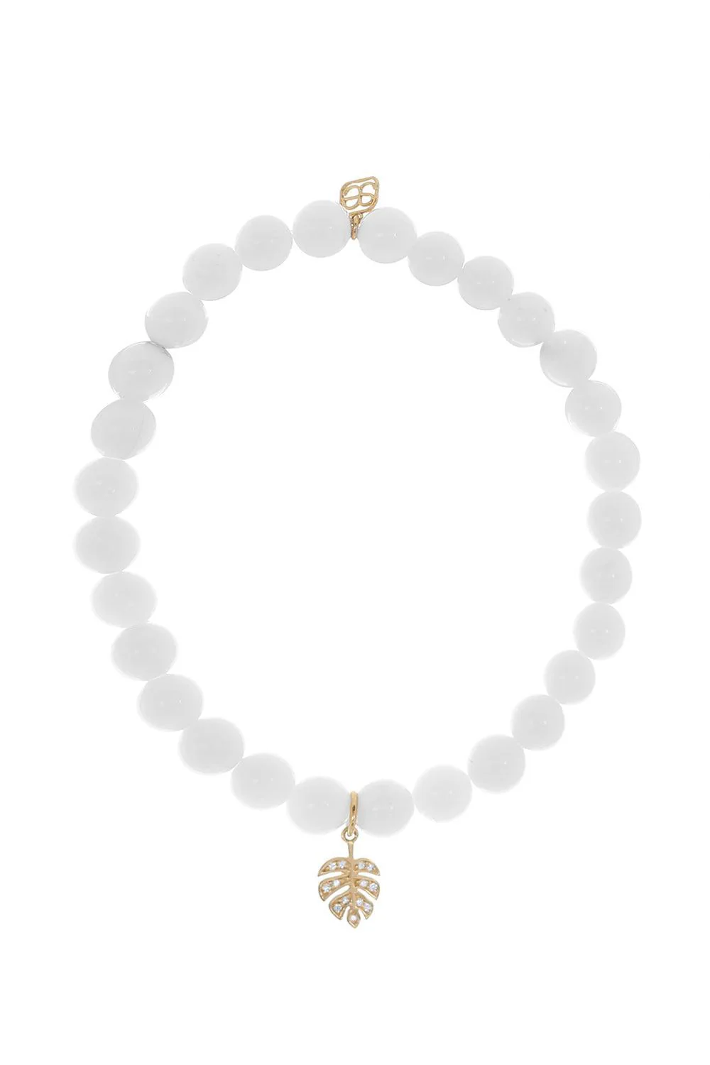 Tiny Monstera Leaf White Clam Charm Bracelet