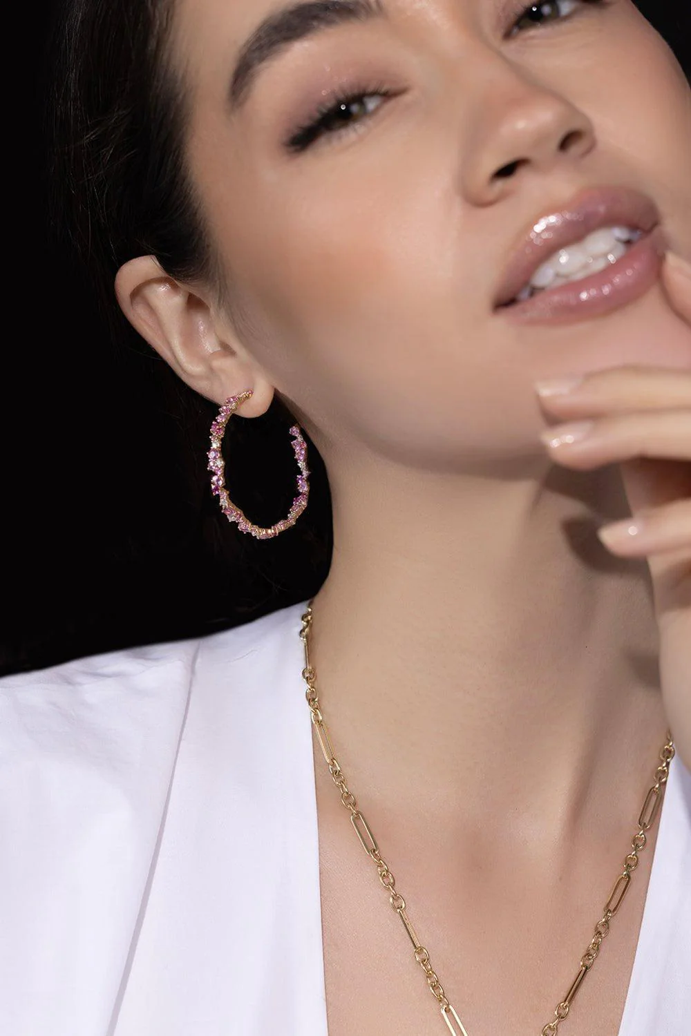 XL Pink Sapphire Hoop Earrings - Image 2