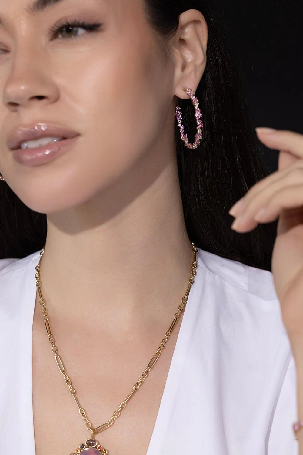 XL Pink Sapphire Hoop Earrings - Image 3