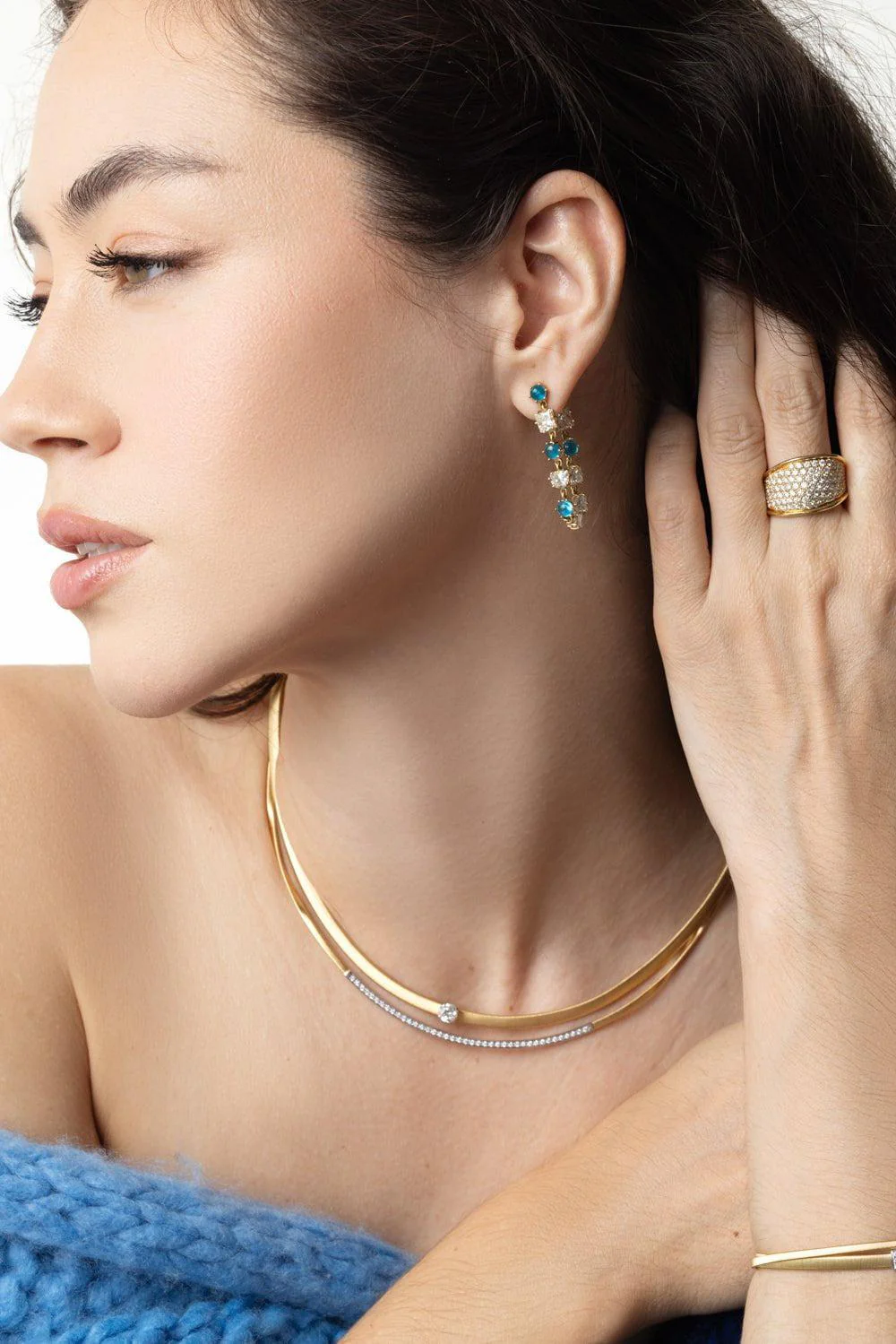 Apatite Mixed Shape Diamond Drop Earrings - Image 3