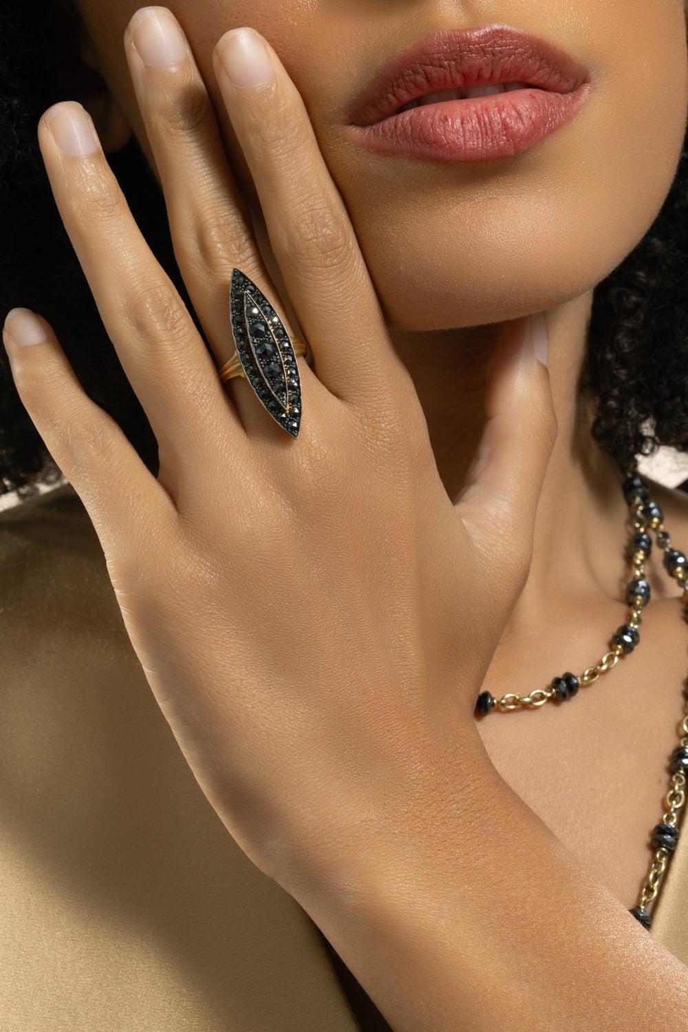 Black Diamond Marquise Victoria Ring - Image 4