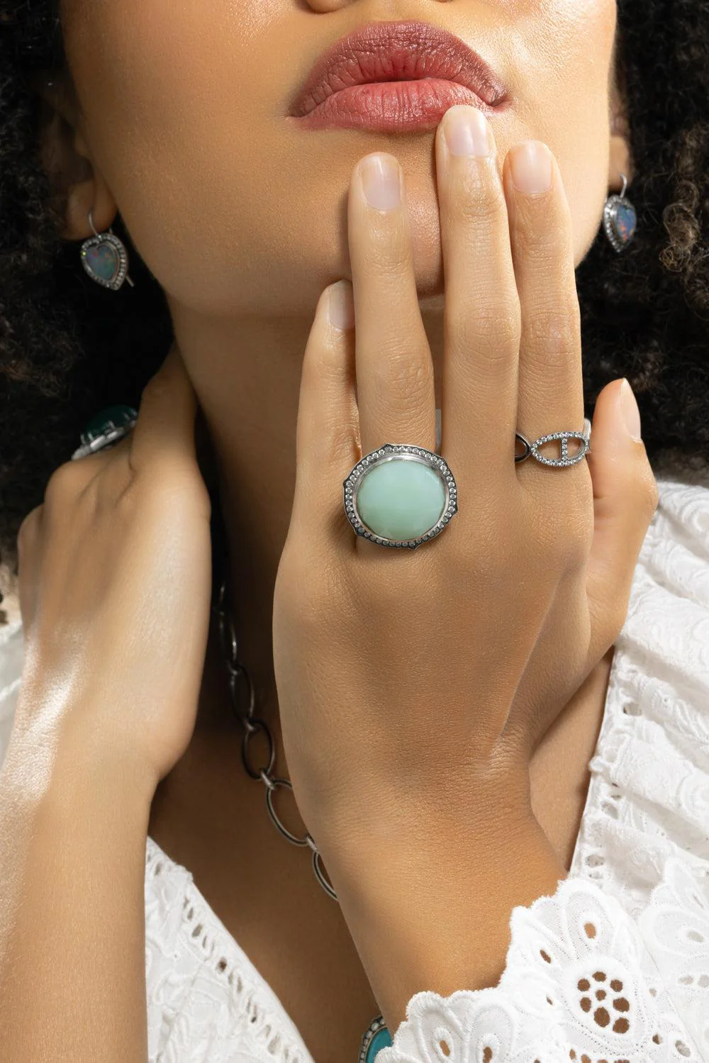 Chrysoprase Diamond Faceted Ring - Image 2