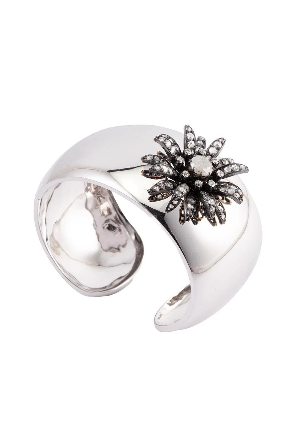 Diamond Domed Flower Cuff Bracelet
