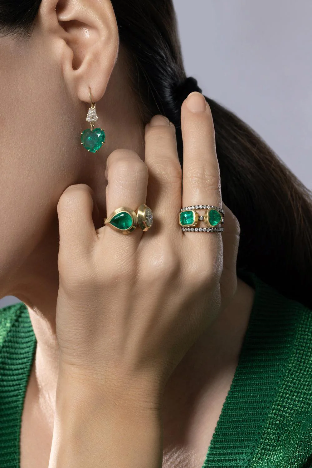 Emerald Diamond Double Ring - Image 3