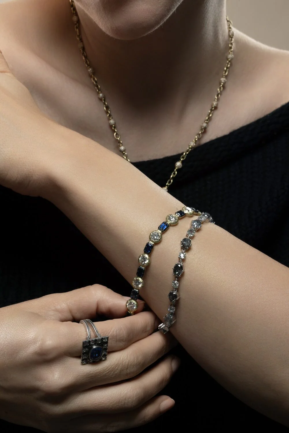Diamond Grey Mixed Shape Old European Tennis Bracelet - Image 3
