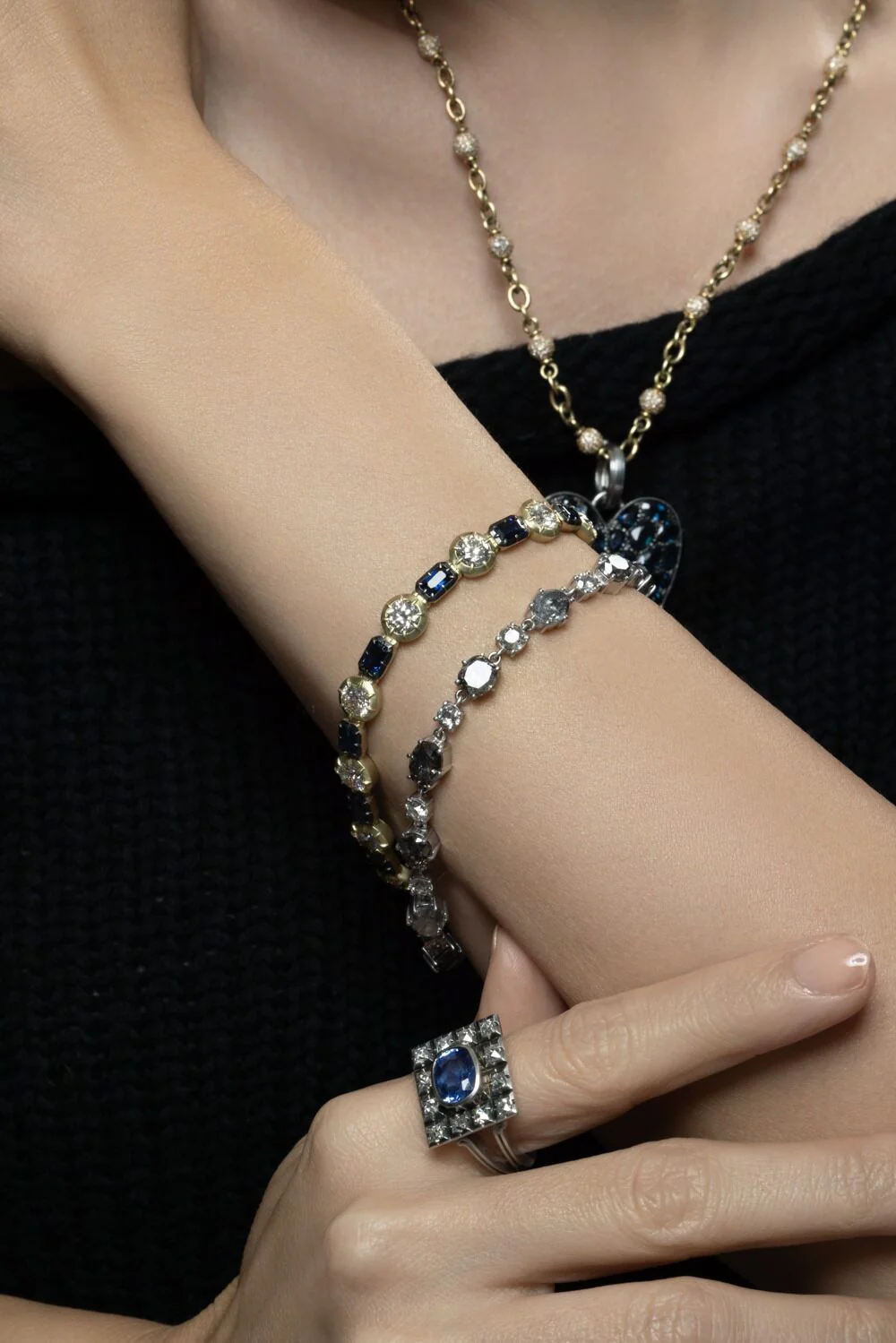 Diamond Grey Mixed Shape Old European Tennis Bracelet - Image 4