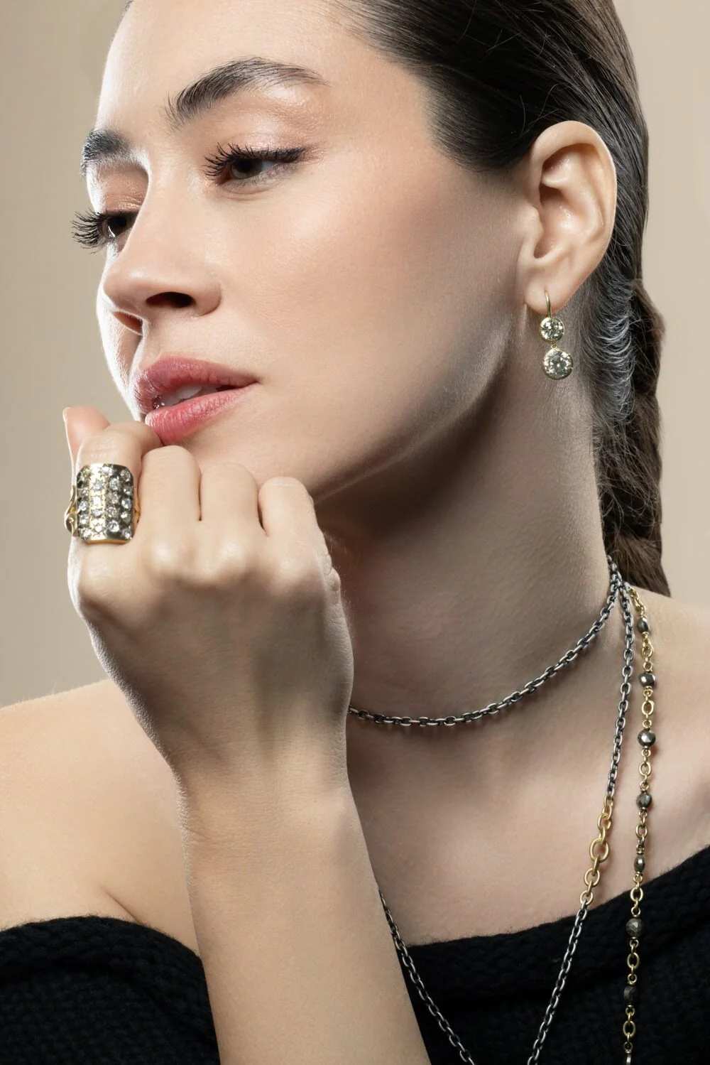 Diamond Old Euro Double Drop Earrings