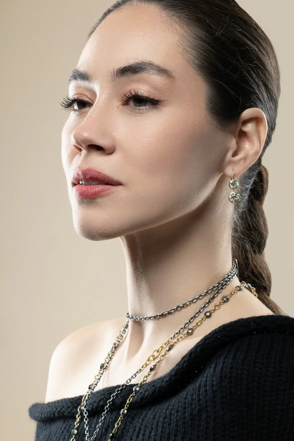 Diamond Old Euro Double Drop Earrings - Image 3