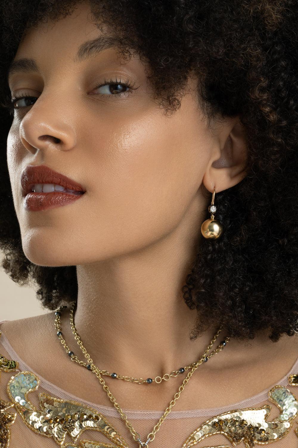 Diamond Old European Caviar Ball Earrings - Image 3