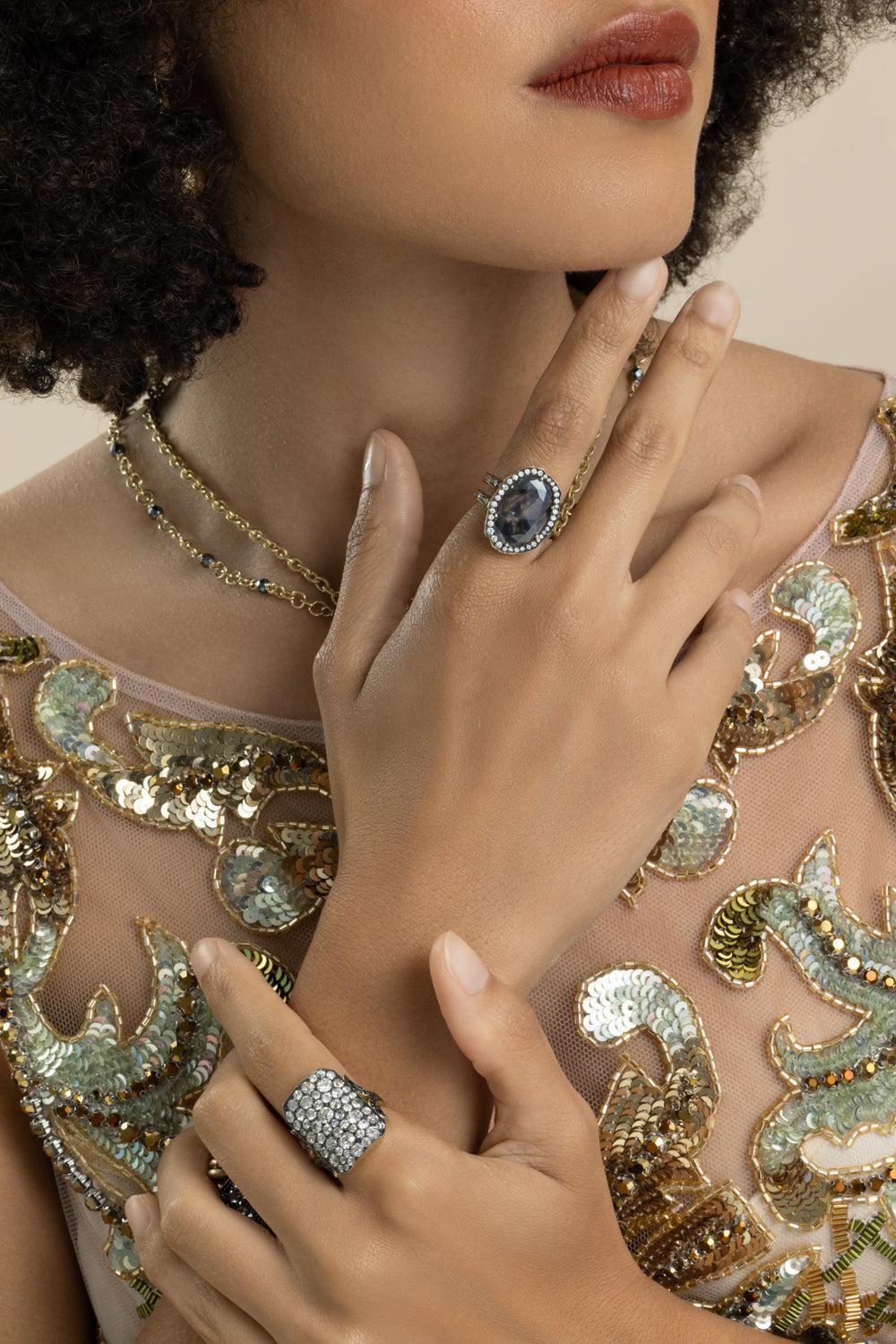 Diamond Oval Rustic Double Shank Ring - Image 2