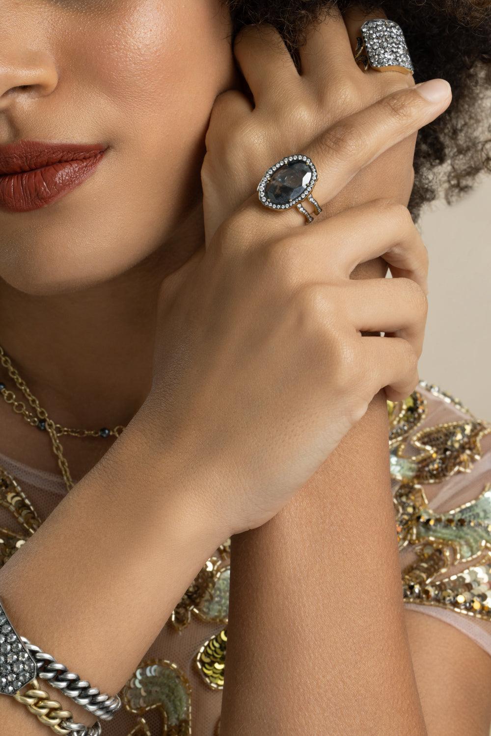 Diamond Oval Rustic Double Shank Ring - Image 3