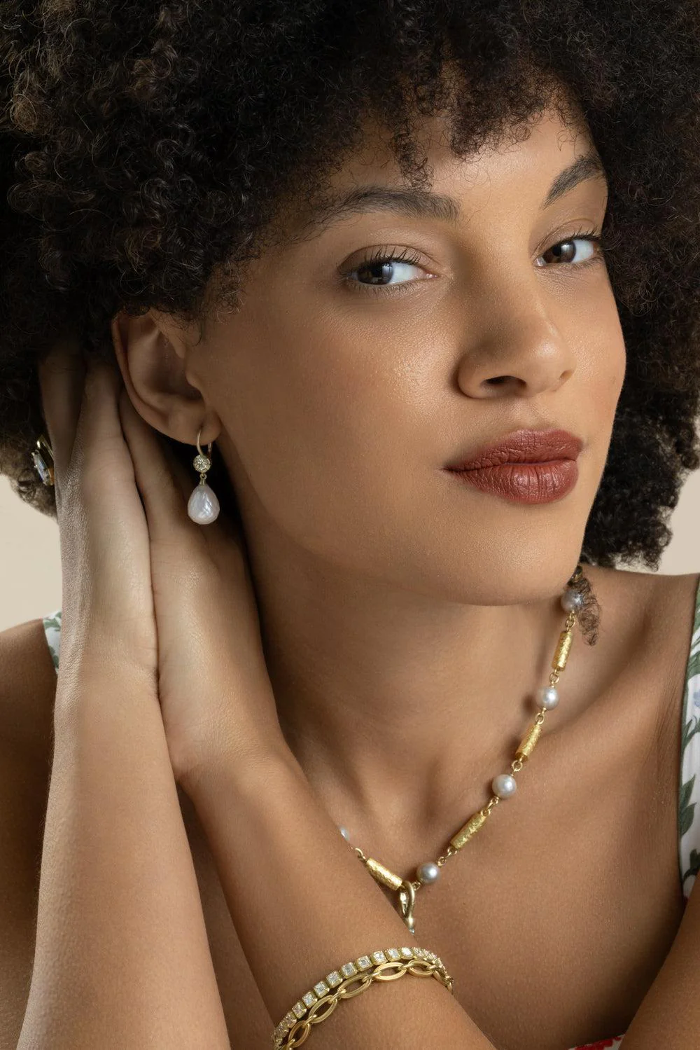 Diamond Pearl Bulb Earrings - Image 3