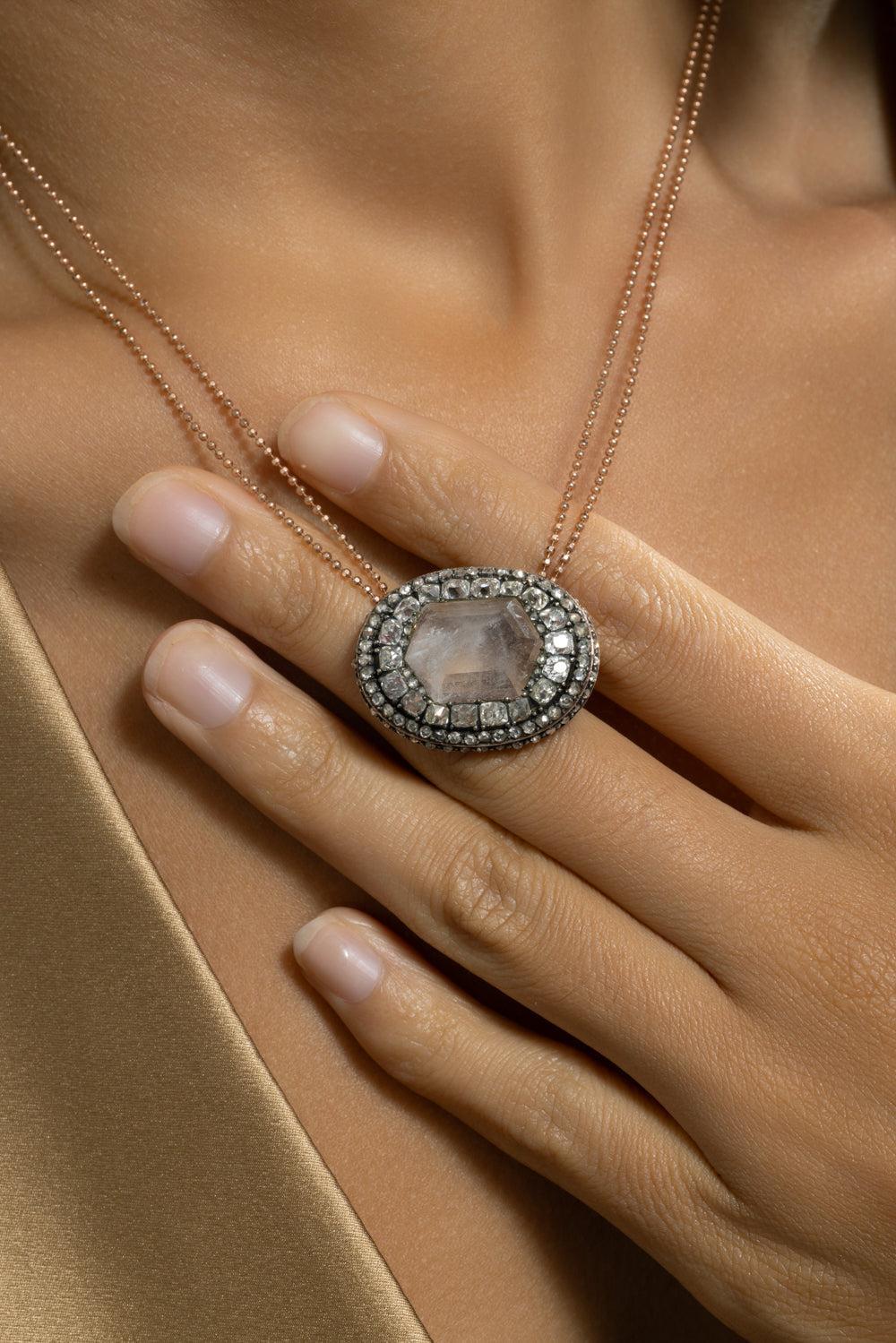 Diamond Quartz Pendant Necklace - Image 3