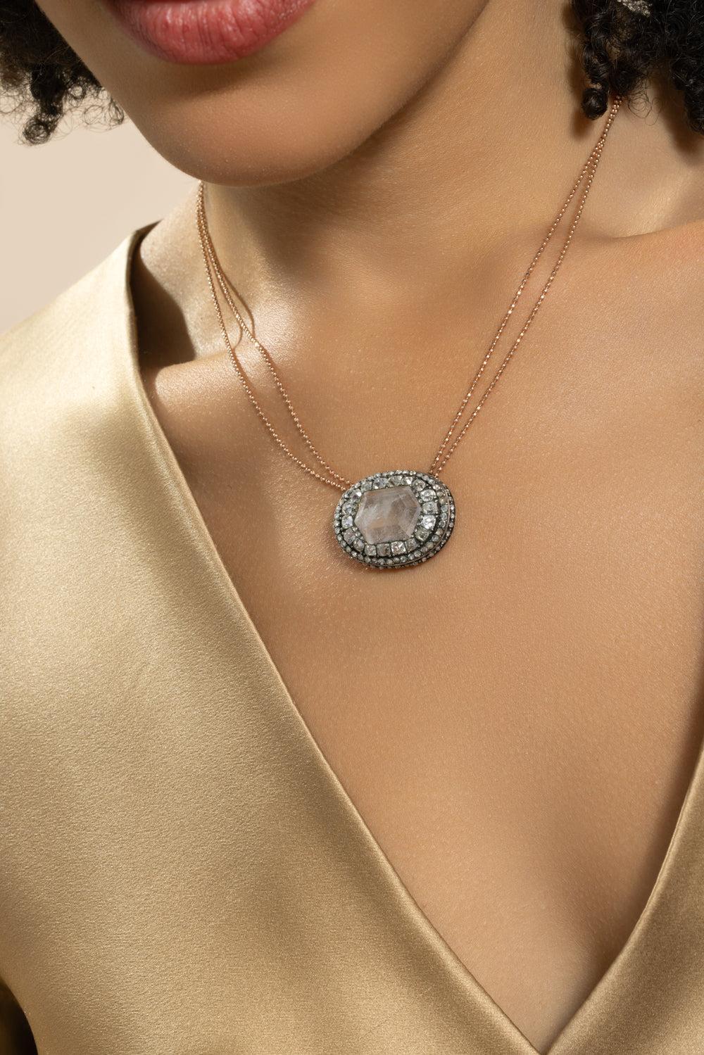 Diamond Quartz Pendant Necklace - Image 4